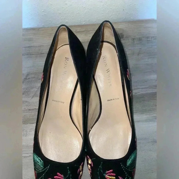Ron White Doreen Floral Women's Block Heels, Black Suede, Size 38.5 EU,Size 8 US - Picture 6 of 11